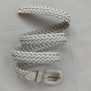 Braided Skinny Genuine Leather Belt ML Off White